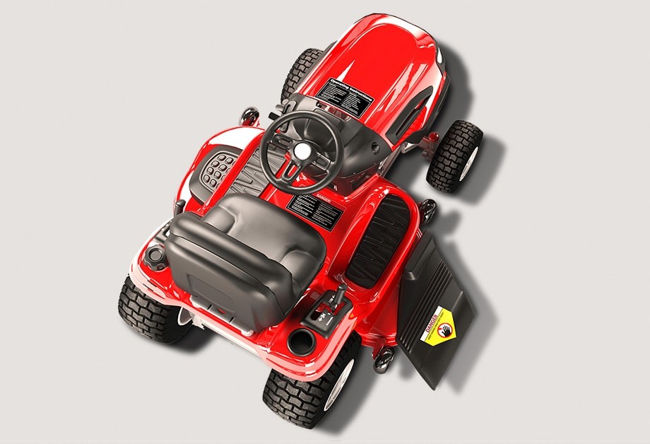 Ride-on mower with Weatherproof Labels
