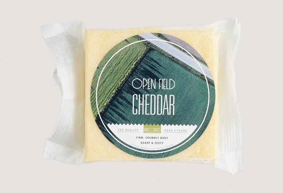 Food label on cheese packaged in clear film