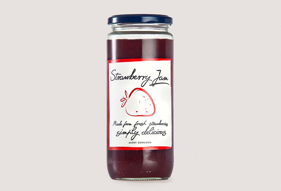 Strawberry jam label printed with electrophotography technology
